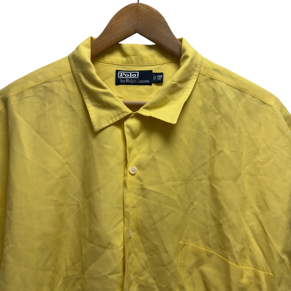 Polo Ralph Lauren Mens 2XB Big Yellow Linen Silk Button Front Pocket Camp Shirt